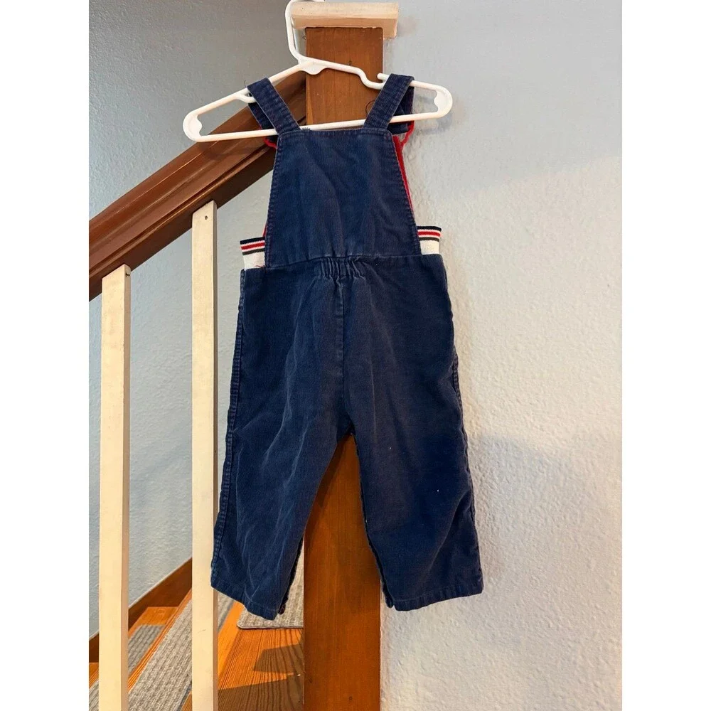 Bibo vintage navy blue corduroy overalls 12 mths stripes nautical